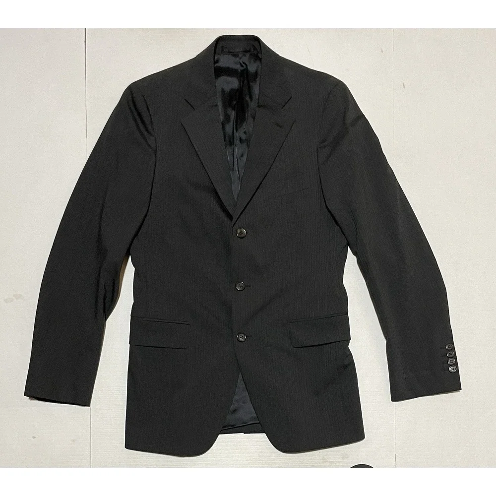 Prada 46R Black Pinstripe Sport Coat Blazer Italy Virgin Wool 3 Button Jacket